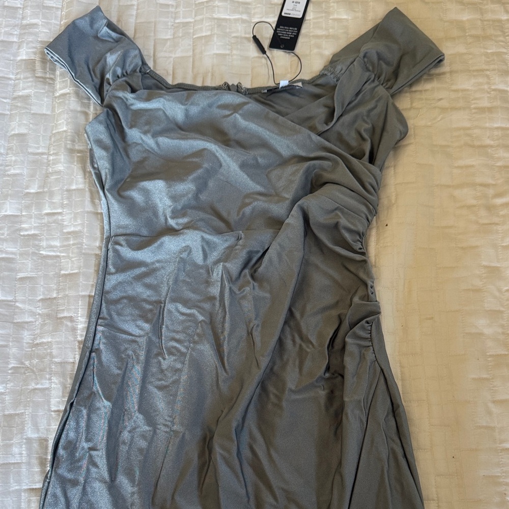 Fashion Nova One Shoulder Silver Dress